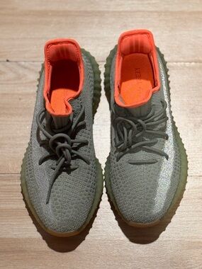 Olive Green Knit Sneakers with Bright Orange Lining